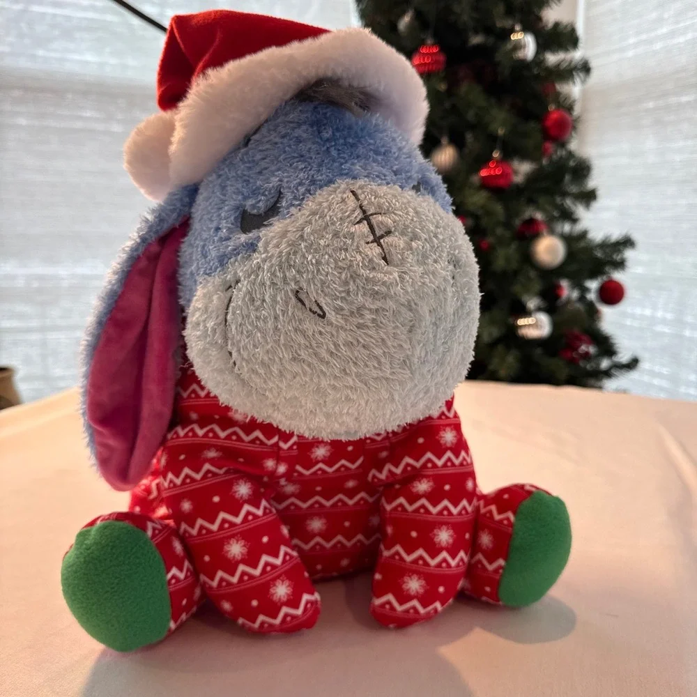 Disney Parks Weighted Eeyore Pooh Plush Stuffed Animal‎ Christmas Pajamas Santa